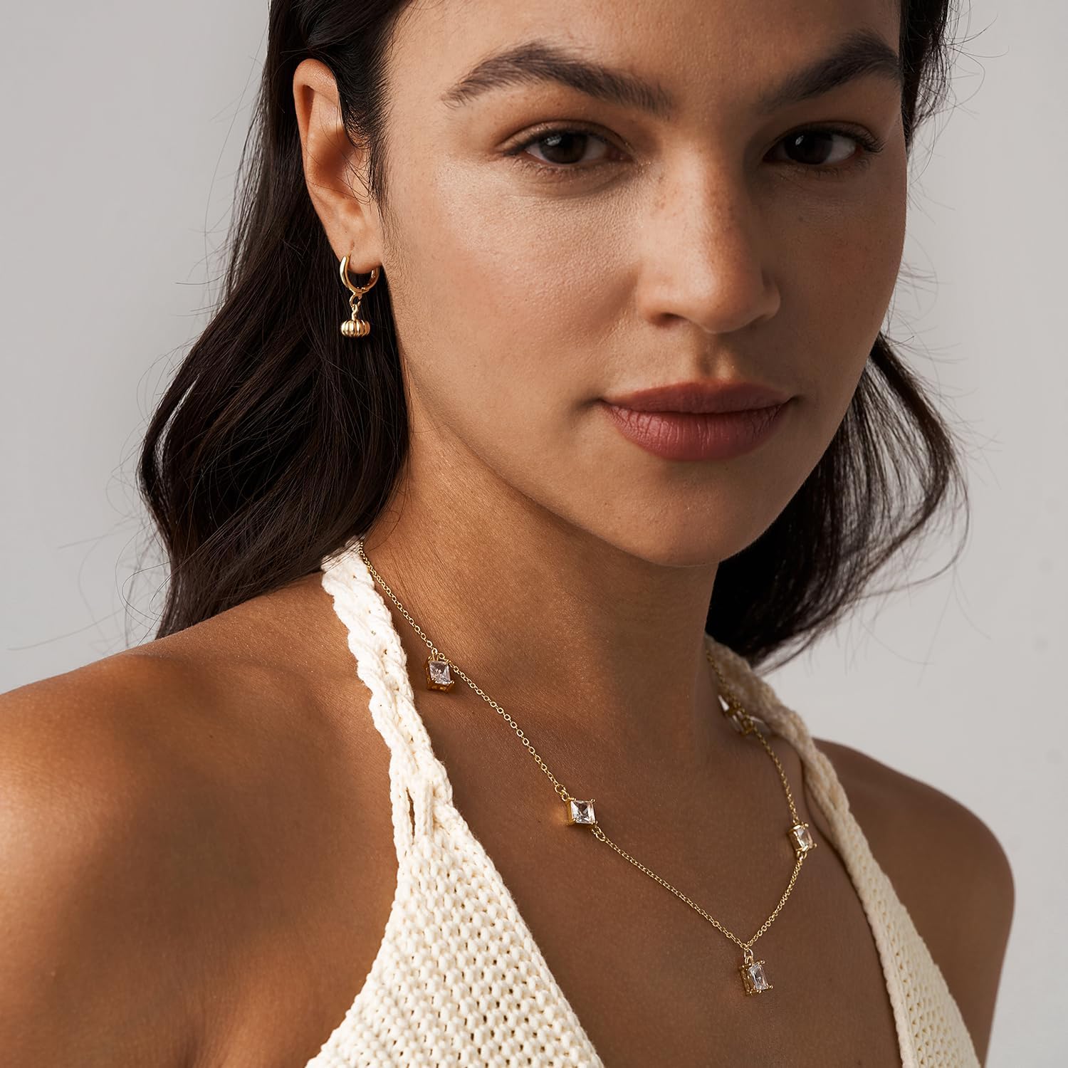 Gold Dangle Drop Huggie Hoop Pendant Earrings with Dainty Small Charms for Women