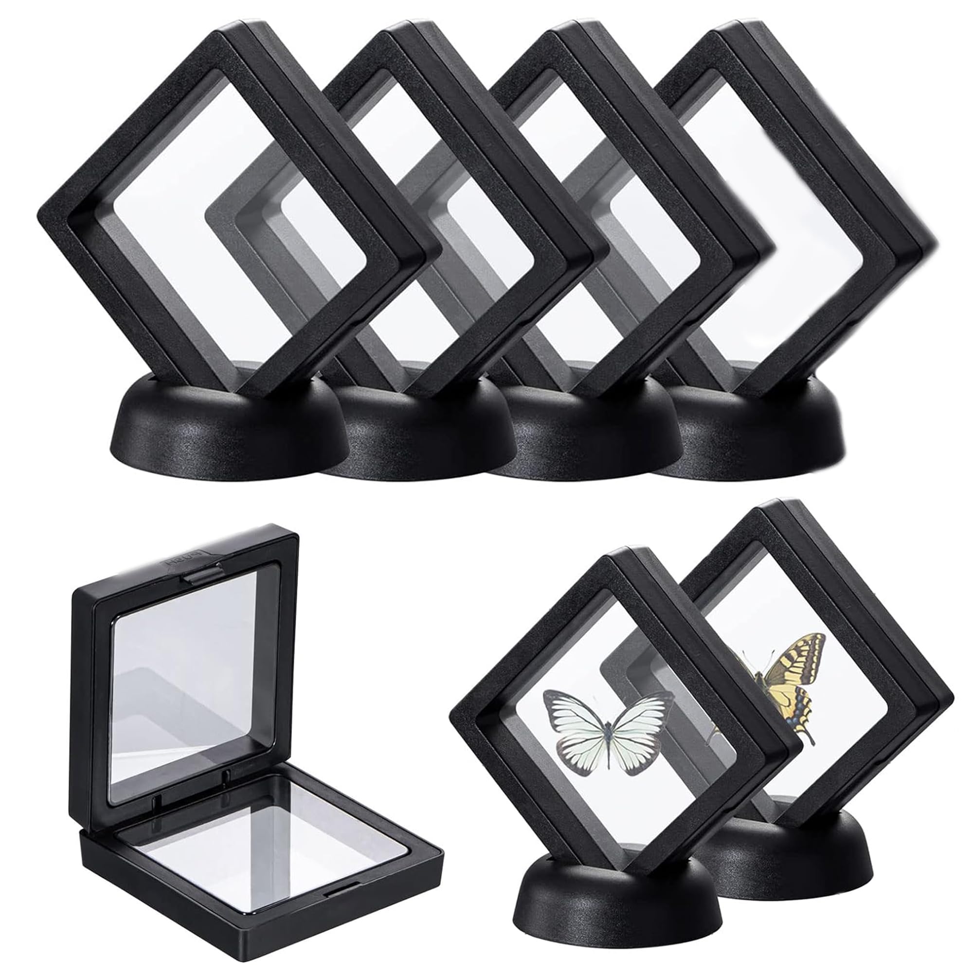 Cadres Flottants Pour Bijoux SIRLOMU - Lot De 4 Présentoirs 7x7cm Avec Base Noire