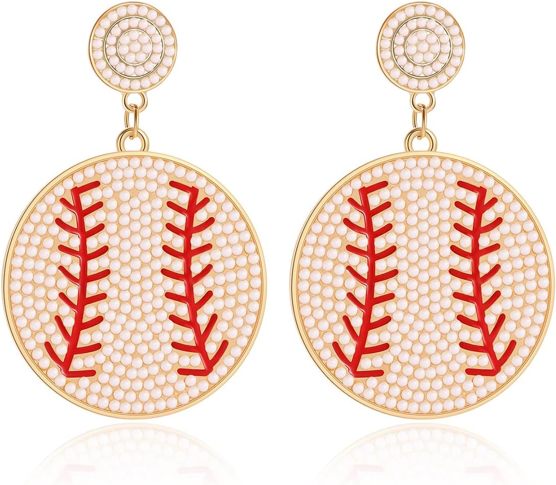 Beaded Game Day Baseball Football Earrings for Women Handmade Bead Crystal Drop Dangle Sports Earrings Holiday Party Jewelry Gifts