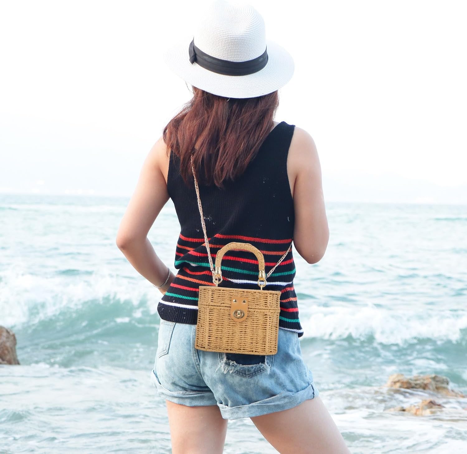 KUANG! Handwoven Basket Straw Purse for Women Woven Straw Rattan Shoulder Bag Vintage Beach Tote Bag | Handwoven Basket, Vintage, Beach