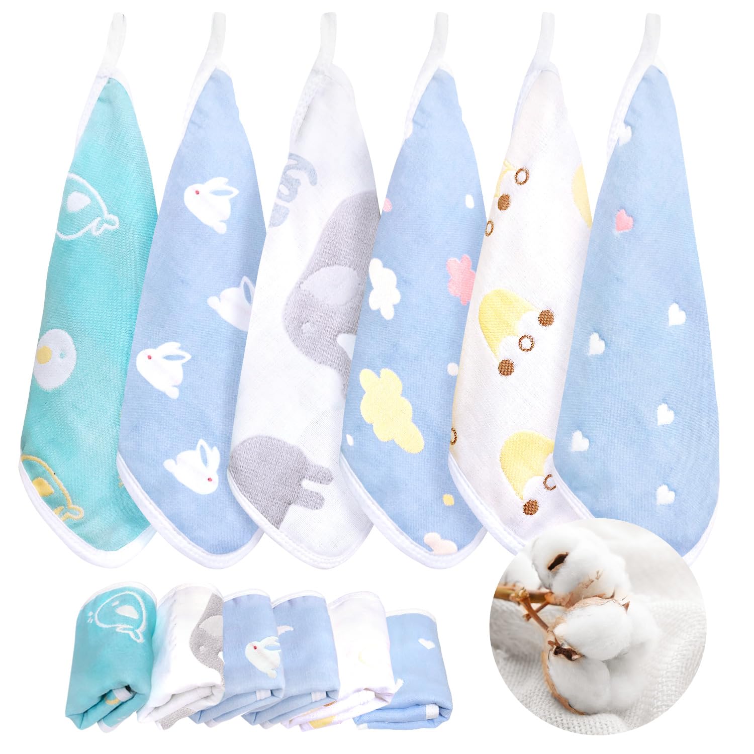 AQUA❤SORA 1000 ループ付 8重ガーゼタオルチェック ハンカチ AQUA❤SORA 1000 ループ付 8重ガーゼタオルチェック ハンカチ