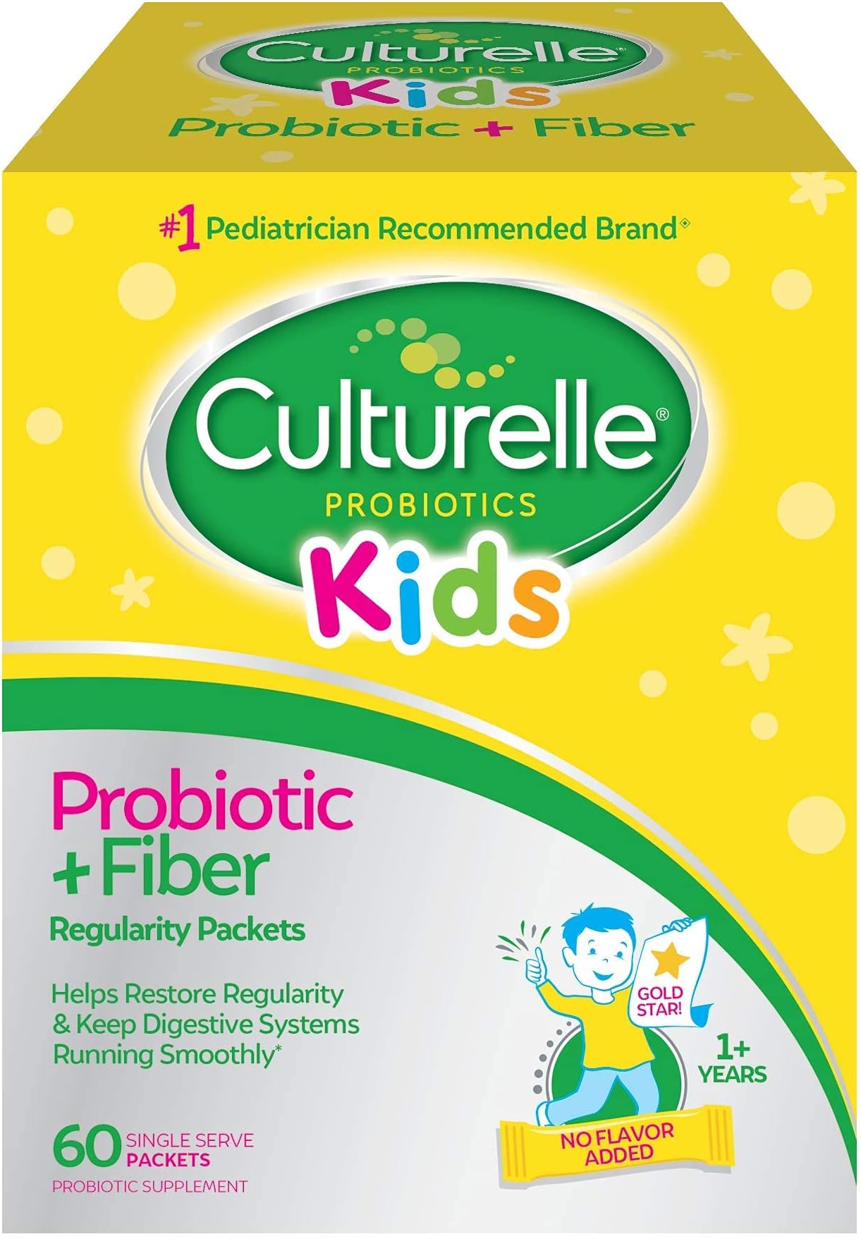 Kids Probiotic + Fiber Packets (Ages 3+) - 60 Count - Digestive Health & Immune Support - Helps Restore Regularity