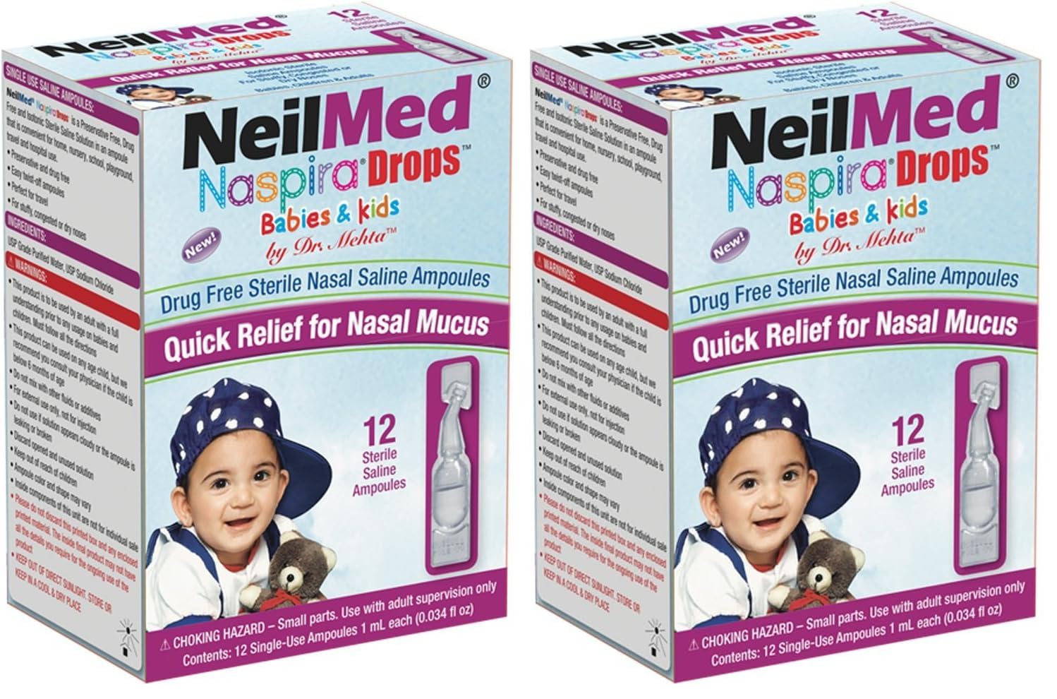 NeilMed Naspira Drops - Easy Twist-Off 12ct Ampoules, (Packaging May Vary) (Pack of 2)