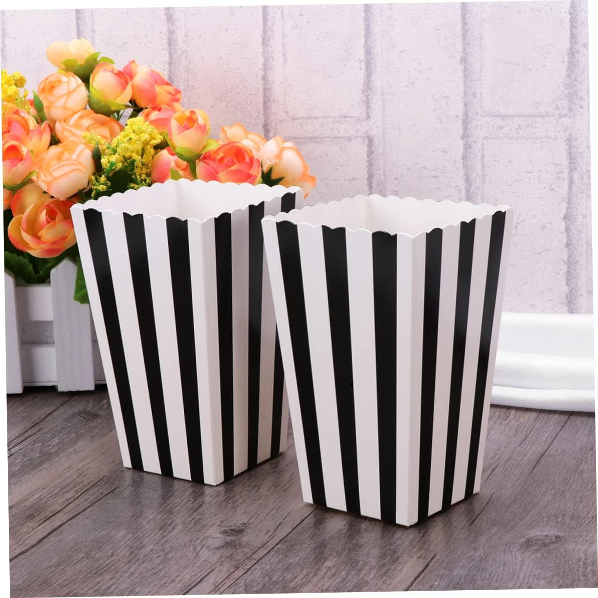 KICHOUSE 240pcs Black Popcorn Holder Containers Stripe Design for Parties Movie and Weddings for Filling Snacks Treats and Favors