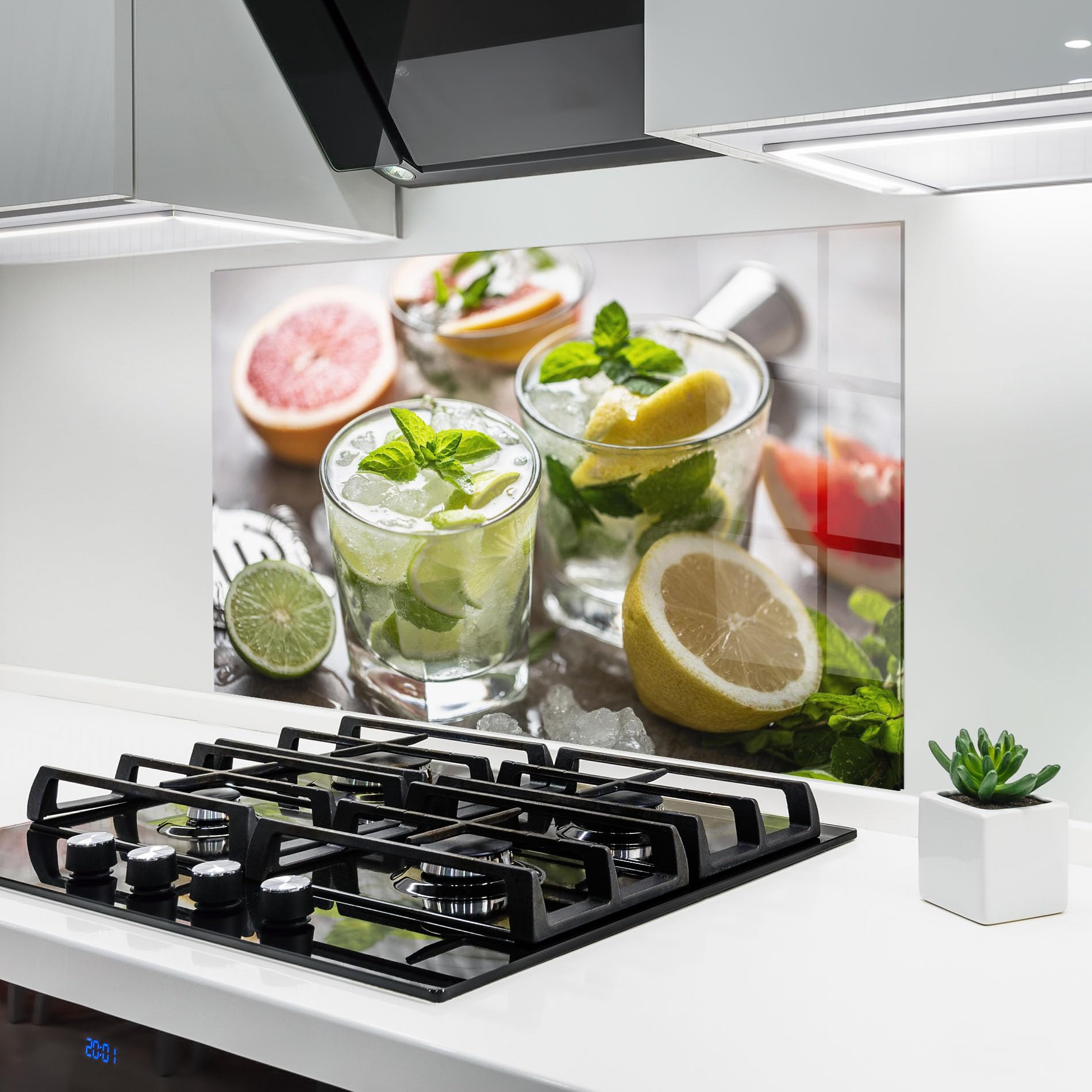 ARTHUB® Küchenrückwand aus Glas 50x70 cm, 4mm ESG | Spritzschutz, Glasplatte, Herdspritzschutz, Wandschutz für Herd, Hartglas, Lebensmittel, Getränke, Gin Tonic Drink
