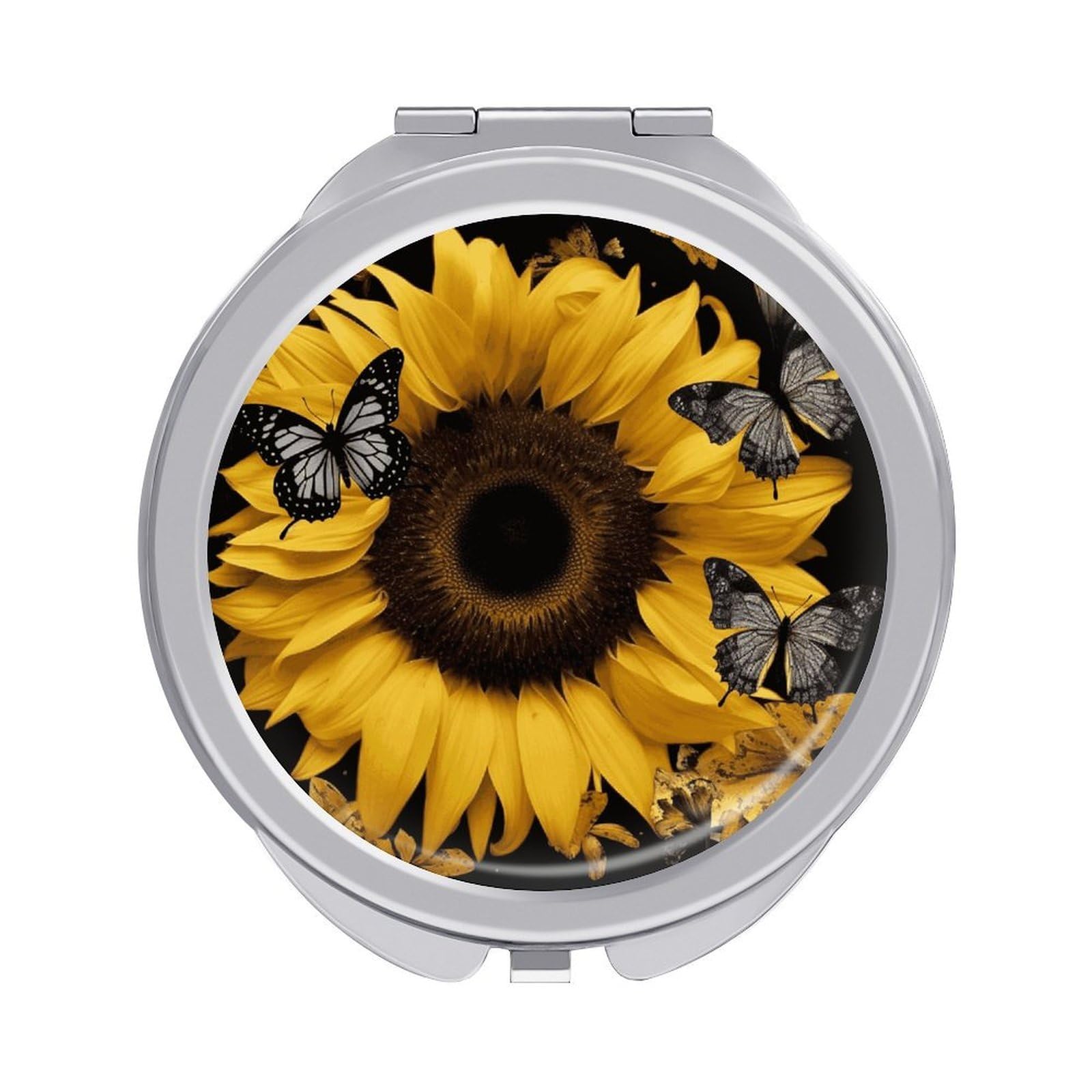 VstaDank Butterfly and Sunflower Travel Makeup Mirrors Exquisite Double-Sided 2X/1X Magnifying Folding Pocket Mirror Portable Round Handheld Mirror Mini Compact Mirrors for Outdoor Home