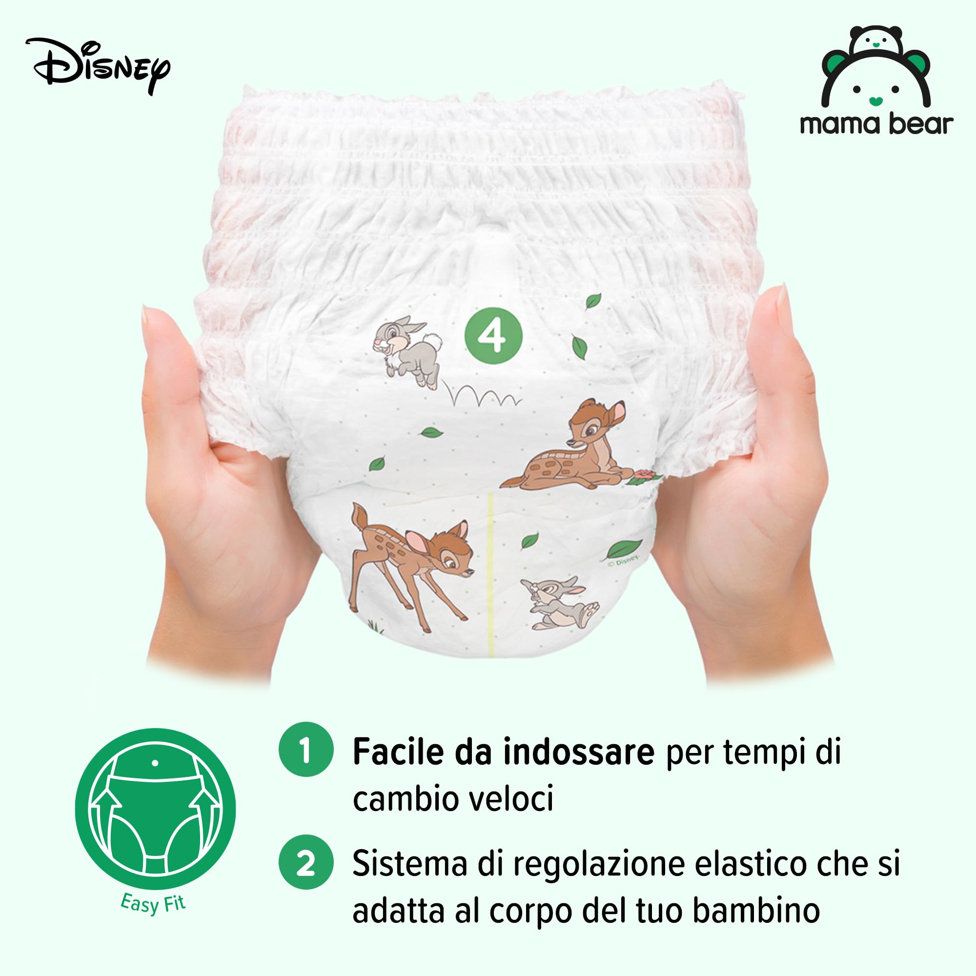 Marchio Amazon - Mama Bear - Disney - Pannolini mutandina - 160 Unità, Confezione da 2, Taglia 4 (9-15 kg) - PACCO MENSILE, Bianco