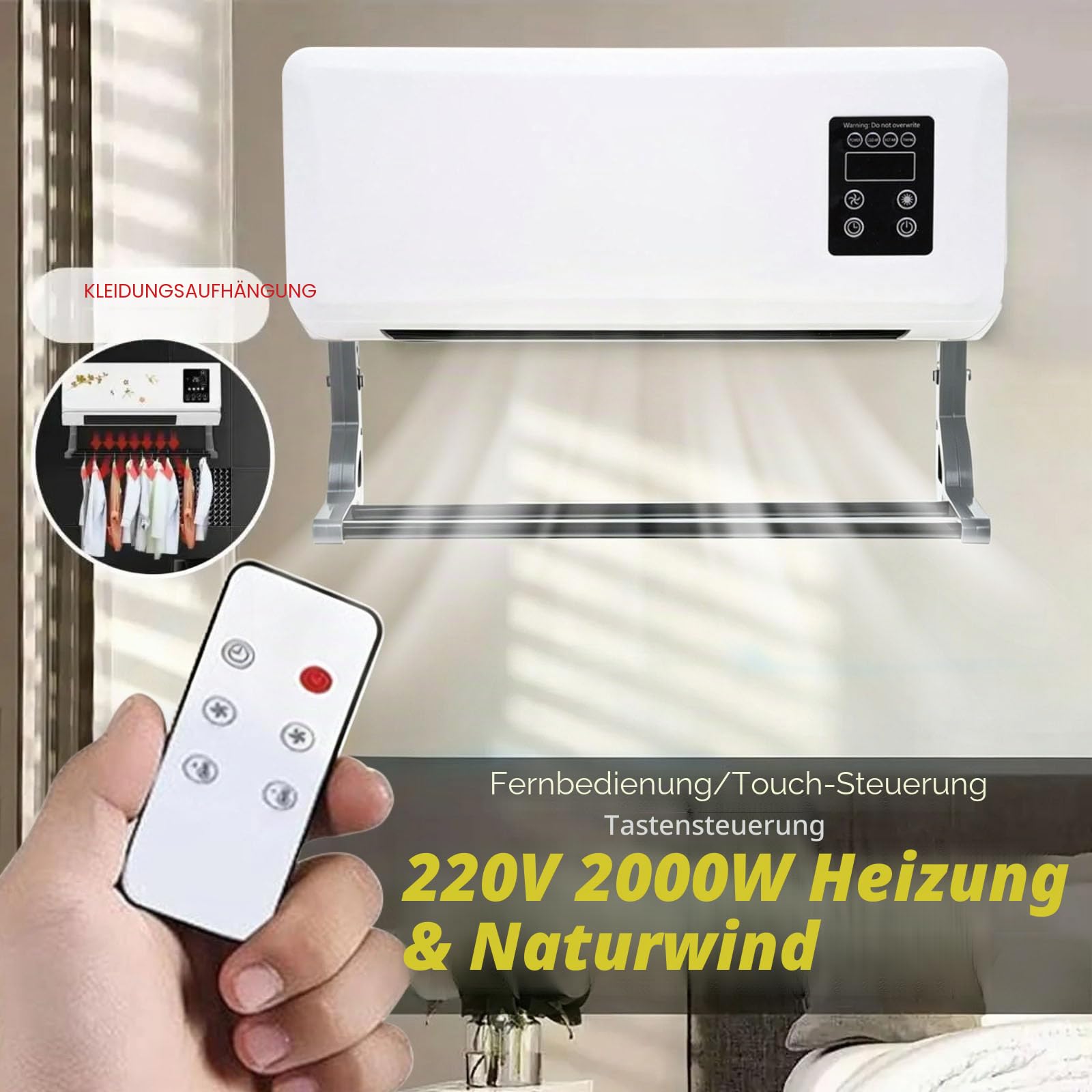 Wandventilator mit Fernbedienung, Split-Klimagerät, Klimaanlage ohne Außeneinheit, Klimaanlage, Kühlventilator für Küche, Schlafzimmer (A)