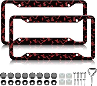 Bat License Plate Frame - 2PCS Red Bat Goth Aluminium Metal License Plate Holder, Rust-Proof Waterproof Car Decorative Tag Frames