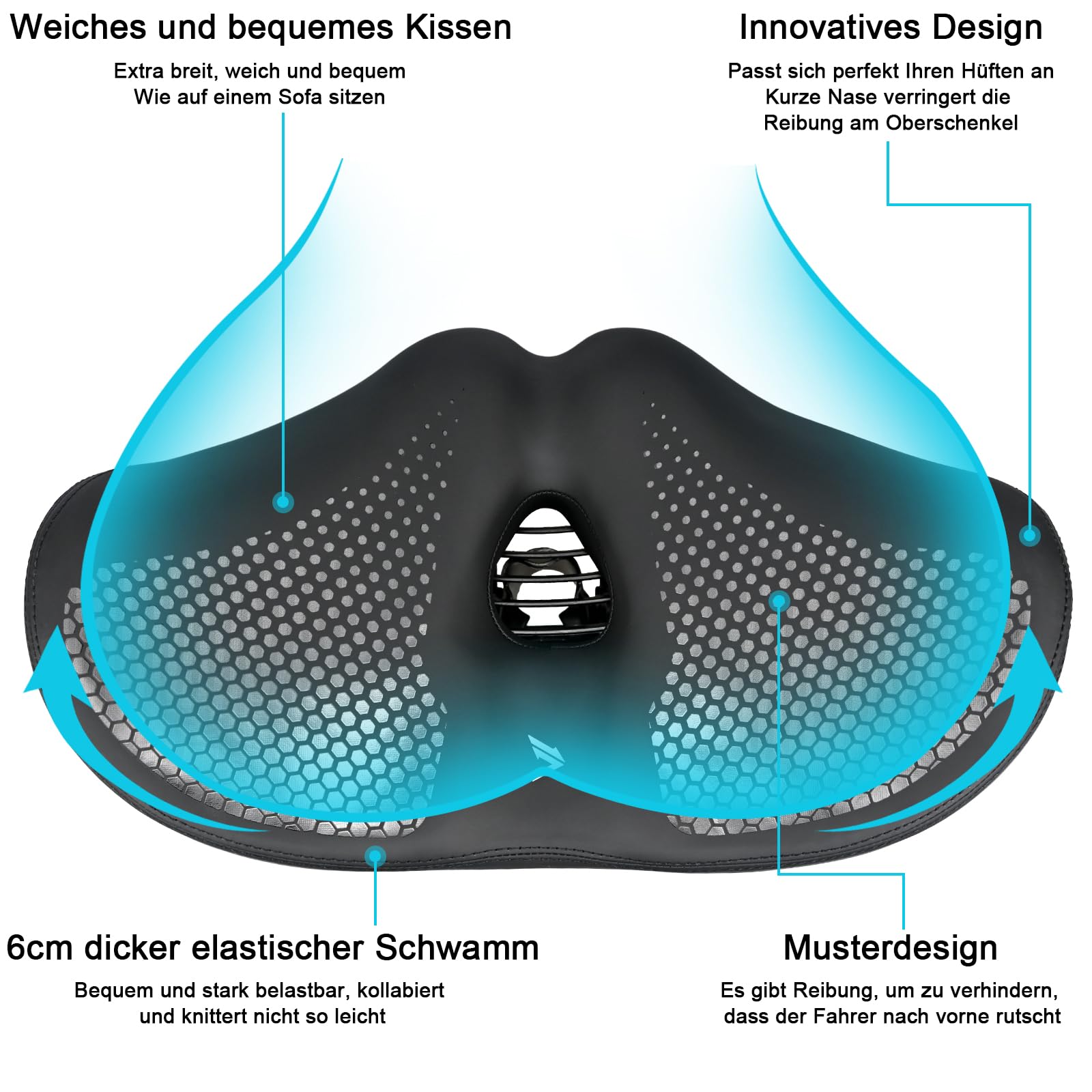 KOOOGEAR Sella per bicicletta da uomo e da donna, comoda, extra larga, traspirante, ergonomica, universale, ricambio per mountain bike, bici da città, Ebike, cyclette