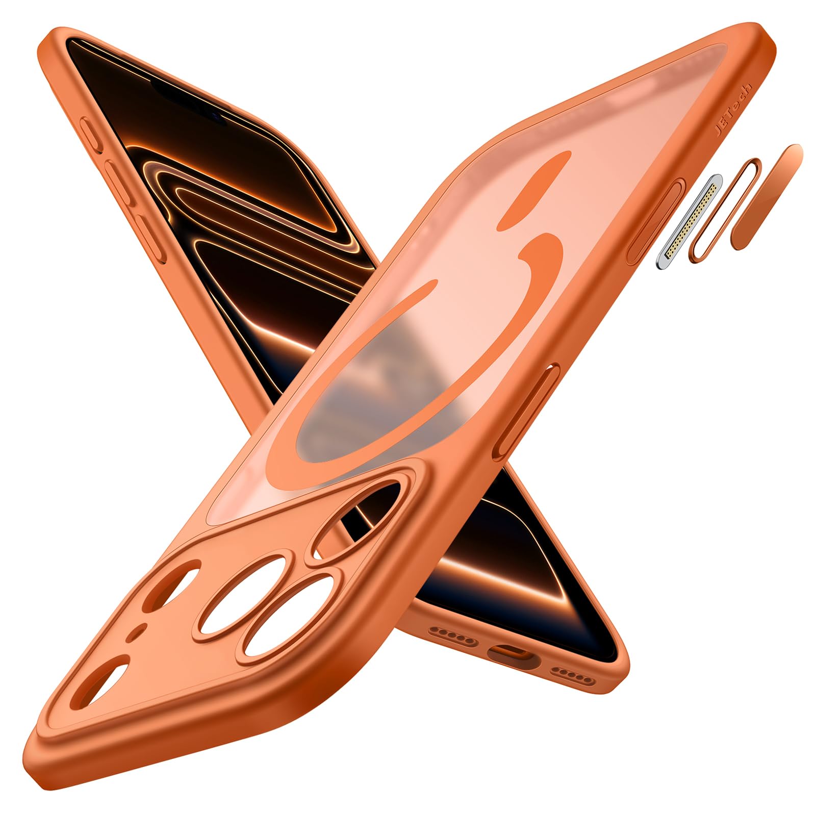 Photo 1 of JETech Magnetic Case for iPhone 17 Pro 6.3-Inch Compatible with MagSafe, Shockproof Slim Phone Cover with Built-in Camera Control Button, Matte Translucent Back (Orange)