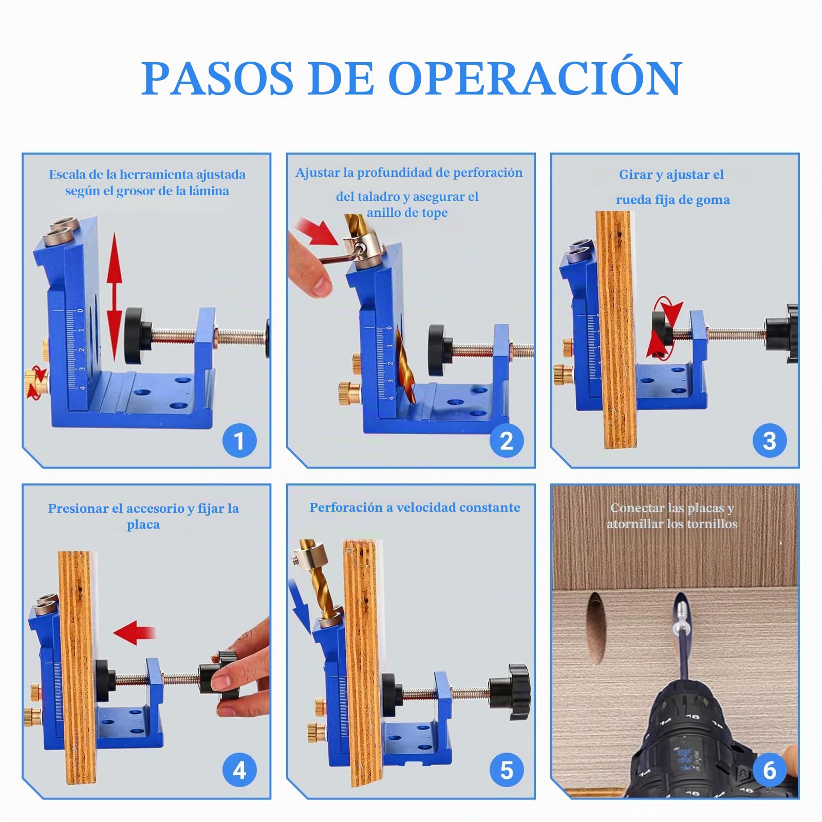 Kit de plantilla de agujero de bolsillo, herramienta de ángulo de junta de madera, plantilla de tornillo de bolsillo de metal con 2 brocas de 15°
