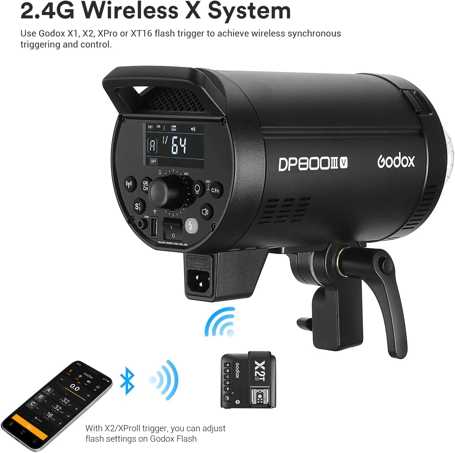 Godox DP800IIIV Flash de Estudio Profesional estroboscópico 800Ws, GN126 5600K Monolight con lámpara de Modelado de 30W 2.4G Wireless X System con Montura Bowens, excelente Estabilidad de salida-220V