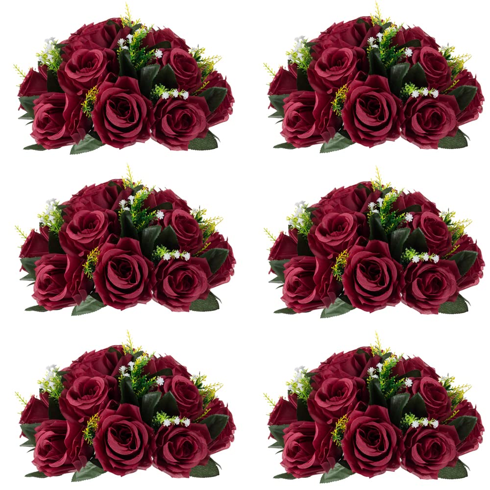 Inweder Flower Centerpieces for Wedding Tables: Wedding Table Decorations Burgundy Flower Balls Centerpieces for Engagement Cerebration Party Center Pieces 6 Packs