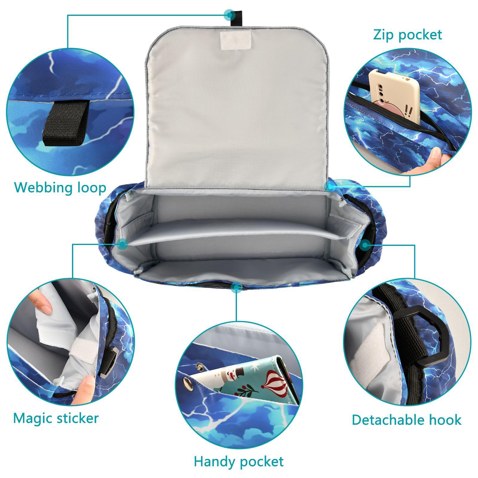 Lightening Blue Nature insulated stroller organizer large caddy organizer milk bottle accesorios para carro gancho para carriola