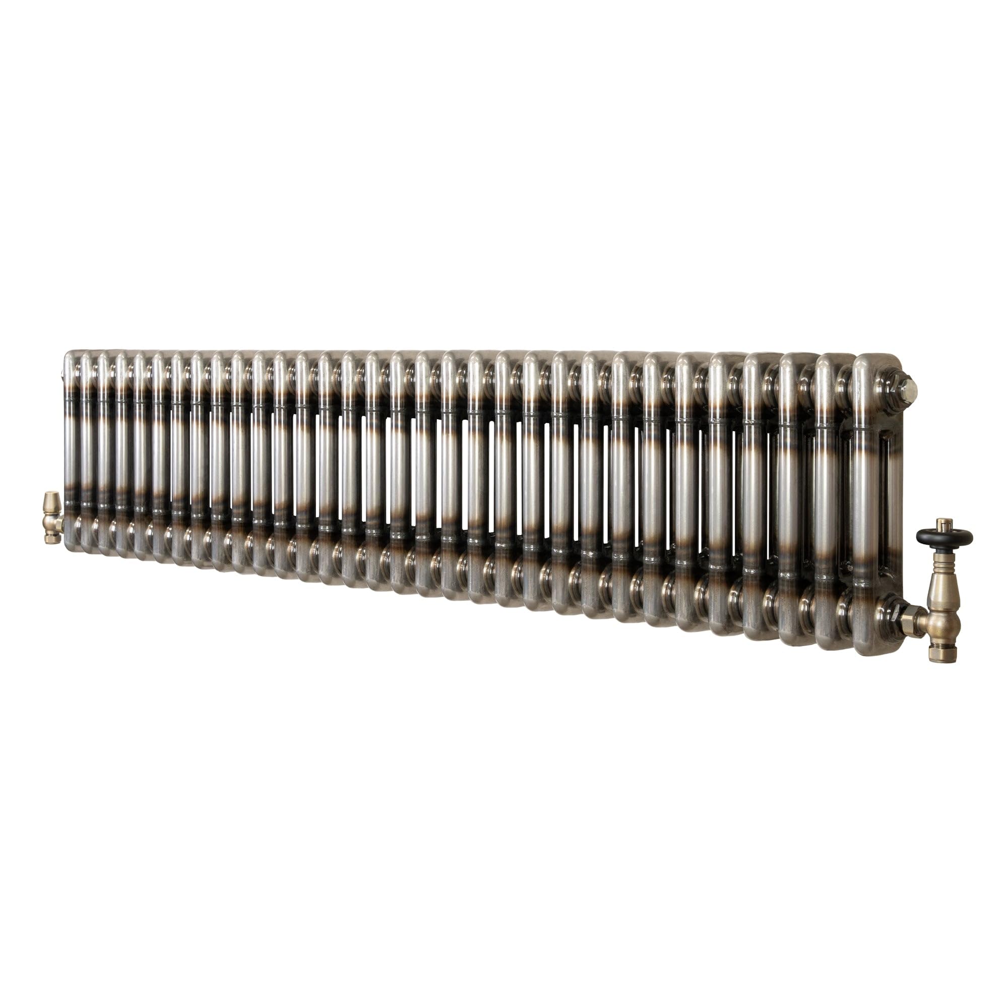 Monster Shop Raw Metal - 2 Column Radiator - 300Mm X 1460Mm Traditional 2 Column Radiator 300Mm X 1460Mm & Trv Valves Modern Central Heating Heater Raw Metal Carbon Steel Horizontal Wall Mounted Kitchen Living Room Bathroom Cleaning Brush Fixing Kit & Bra