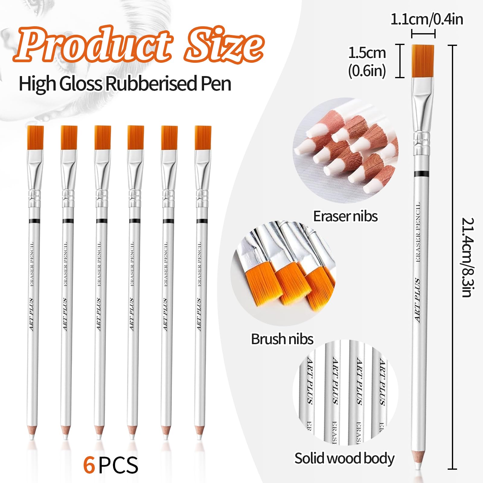 Set Di 6 Matite Gomma Per Artisti Con Pennello – Matite Cancellabili A Carboncino Per Disegno E Schizzi - 3