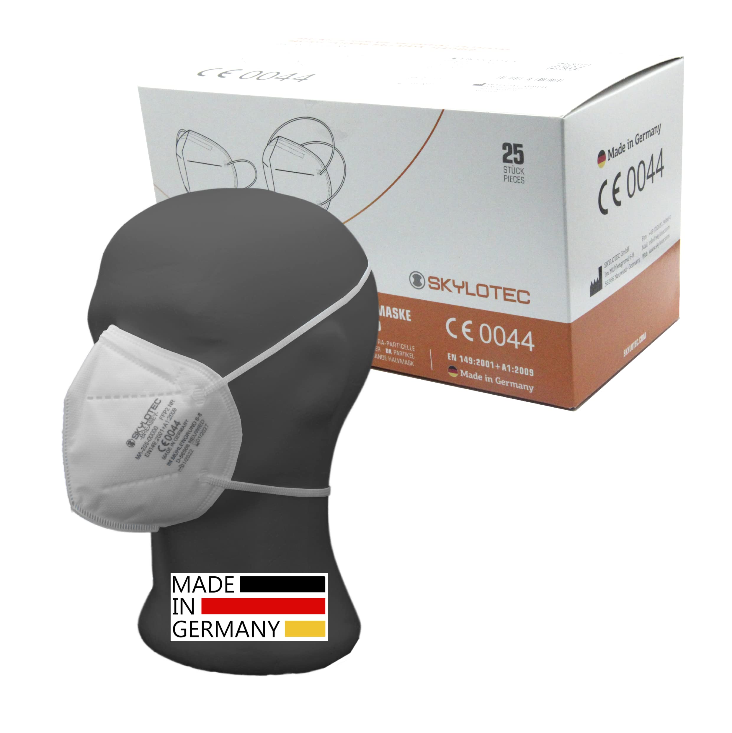 25 x fasce per la testa FFP2 Maschere SKYLOTEC Confezione singola & Made in Germany (durata di 5 anni) respiratore a 5 strati mascherine antipolvere confezionate singolarmente