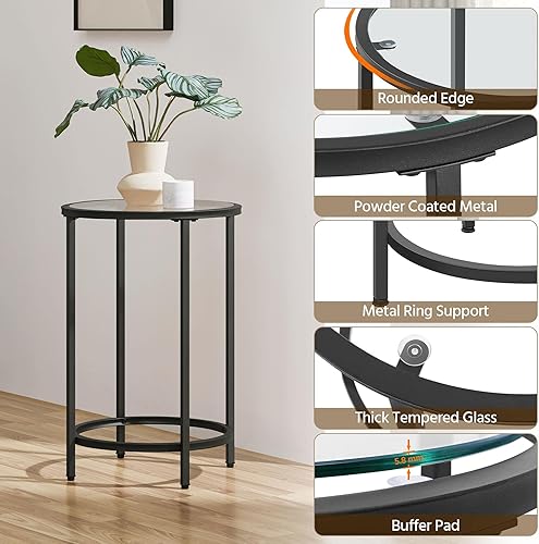 Miniatura 6 de Yaheetech Mesa auxiliar de cristal, mesa auxiliar redonda, mesita de noche pequeña con parte superior de vidrio y marco de metal para sala de estar,