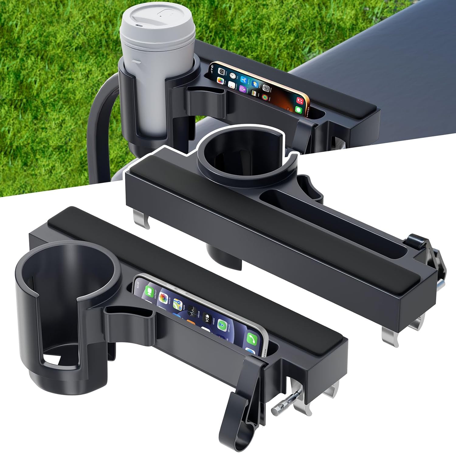 2026 Upgraded Golf Cart Armrest with Cup Holder Rear Seat Arm Rest, Universal Fit for EZGO/Yamaha/Star/Club Car, Golf Cart Arm Bracket with Phone Holder, Fit 0.75''-1.75'' Round/Square Tube