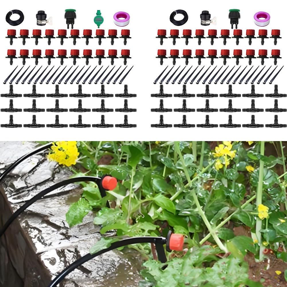 Kit de riego automático por goteo de 25 m, sistema de riego de jardín con opción de temporizador para plantas de balcón, cuidado de flores en macetas de interior y exterior, fácil de instalar