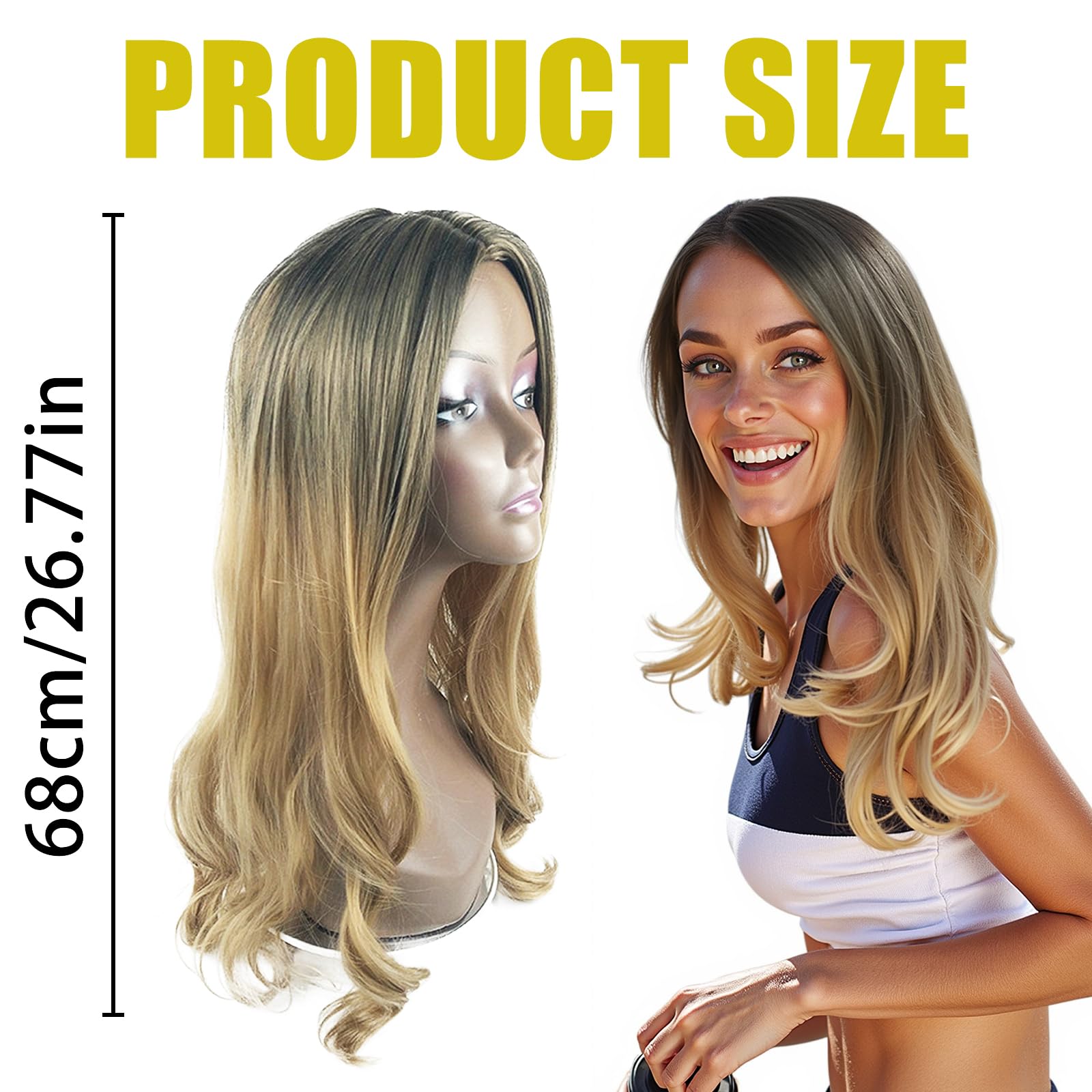 Long Wavy Ombre Black to Yellow Wigs for Women,Synthetic Hair Heat Resistant Ombre Wig,Wigs for Halloween Fancy Dress Cosplay Party - Image 4