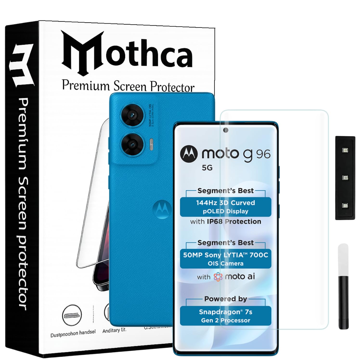 Mothca Premium Curved UV Tempered Glass Screen Protector for Moto G96 5G | HD Clear | Full Screen Coverage (Pack of 1)-image-36