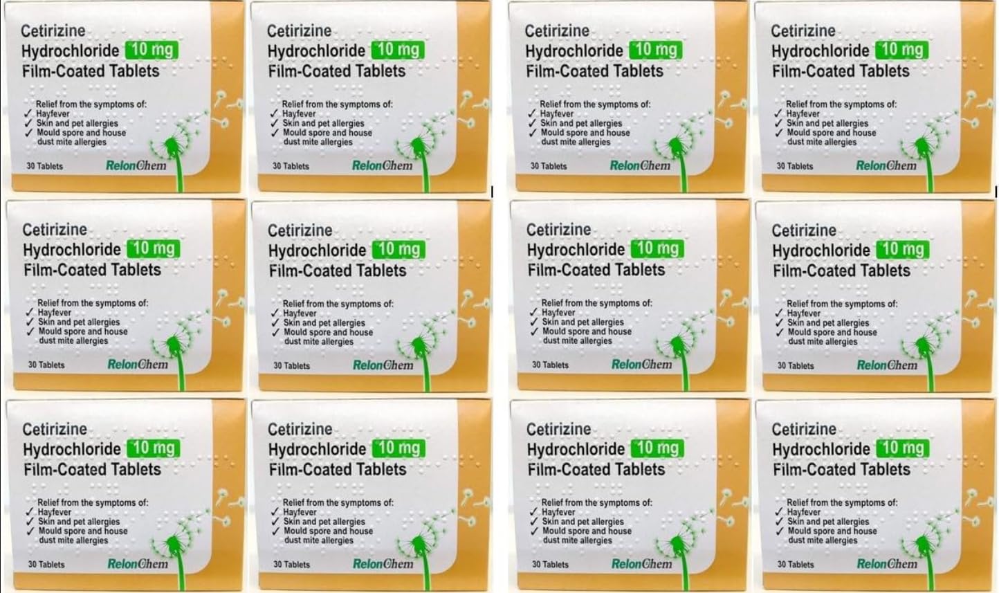 12 Months Supply Cetirizine Hayfever and Allergy Tablets 30 x 12 (30 Tablets/box)