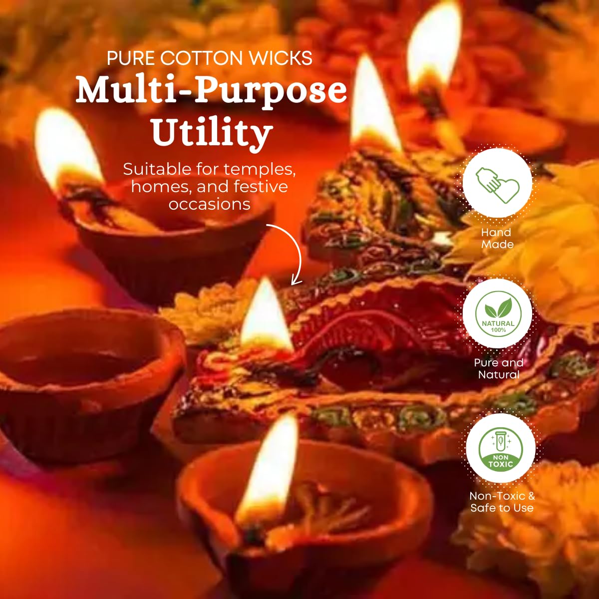 Handmade Cotton Wicks for Diya & Aarti - Pack of 360 -7 Handmade Cotton Wicks for Diya & Aarti - Pack of 360 -7
