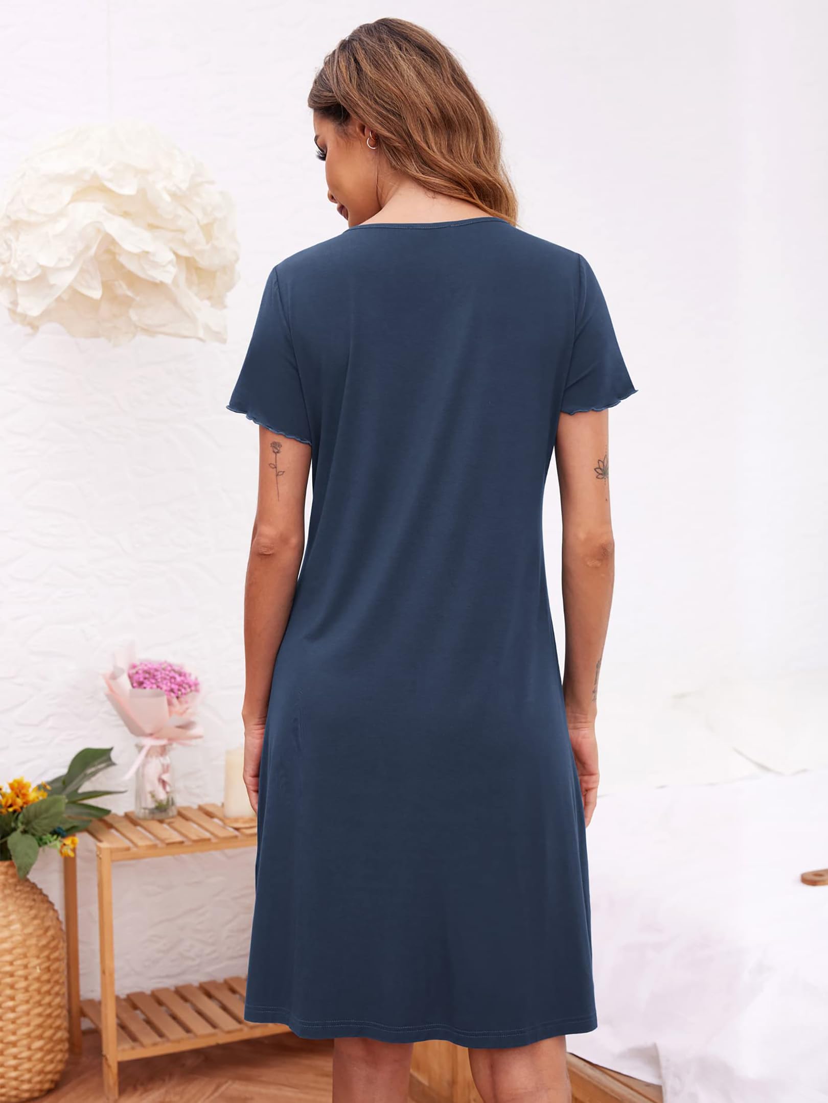 Ekouaer Camicia da Notte Donna Manica Corta Bottoni con Scollo a V Pigiama da Notte