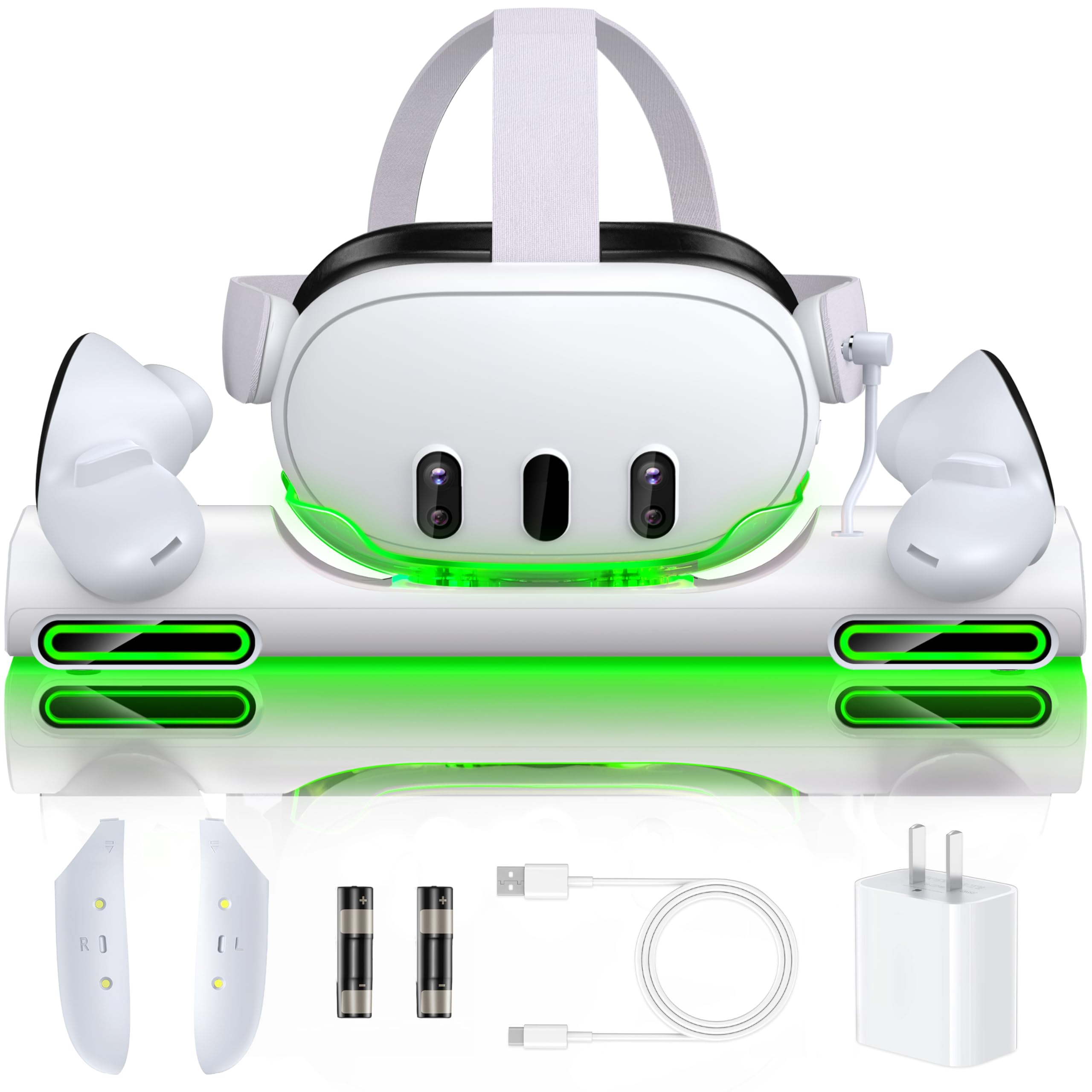 Charger Station for Meta Quest 3 – Fast Magnetic Charging Station Compatible with Oculus Quest 3 VR Headset &amp; Controllers | Includes 2 Rechargeable Batteries, 20W USB-C Adapter &amp; Cable ps3 charger