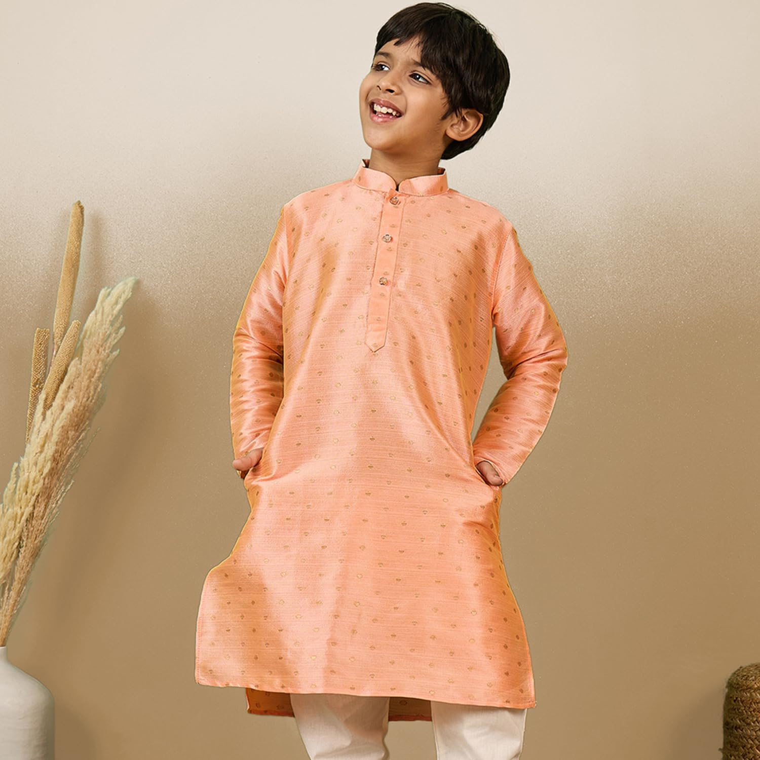 Sanwara Boys Orange Jacquard Elegant Ethnic Attire Kurta (26) 1