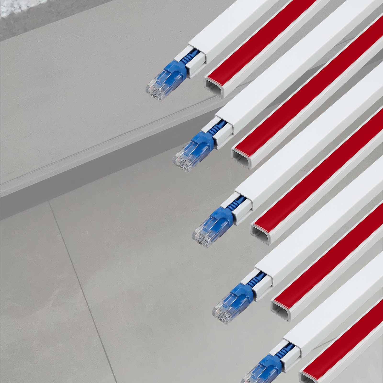 Kit de goulottes pour câbles, Tailles Multiples Auto-adhésives Blanches de Chemin de goulotte de goulotte de câble de PVC for Le Coin de Mur(10 PCS,W 30 MM H 15 MM)