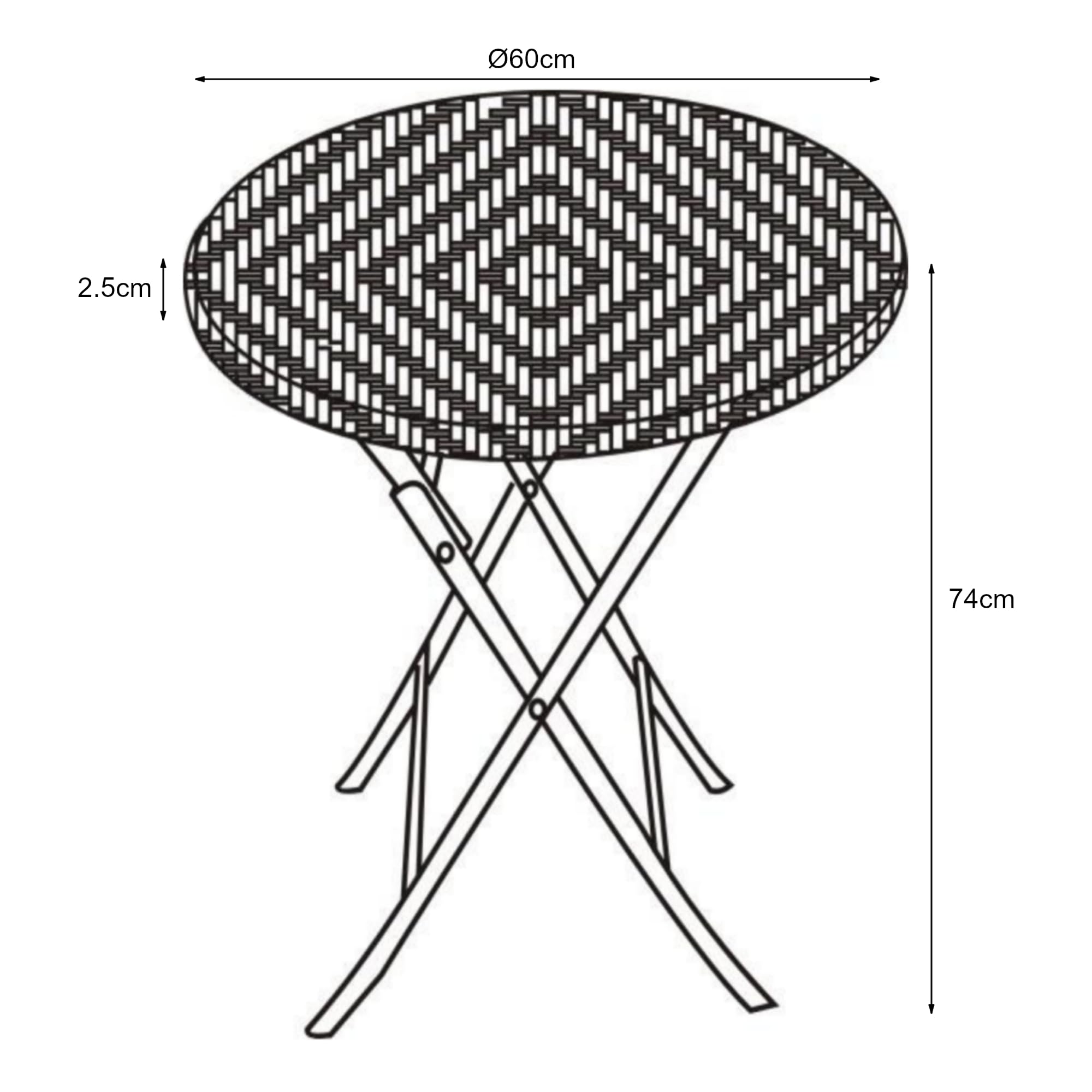 [en.casa] pro.tec składany stół piknikowy Camping przenośny stół do użytku na zewnątrz metalowa rama i blat plastikowy stół Ø60 x 74 cm czarny efekt rattanu