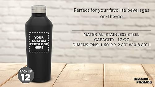 Miniatura 4 de DISCOUNT PROMOS Botellas de agua personalizadas de acero inoxidable de 17 onzas, juego de 12, paquete personalizado a granel, doble pared, perfectas