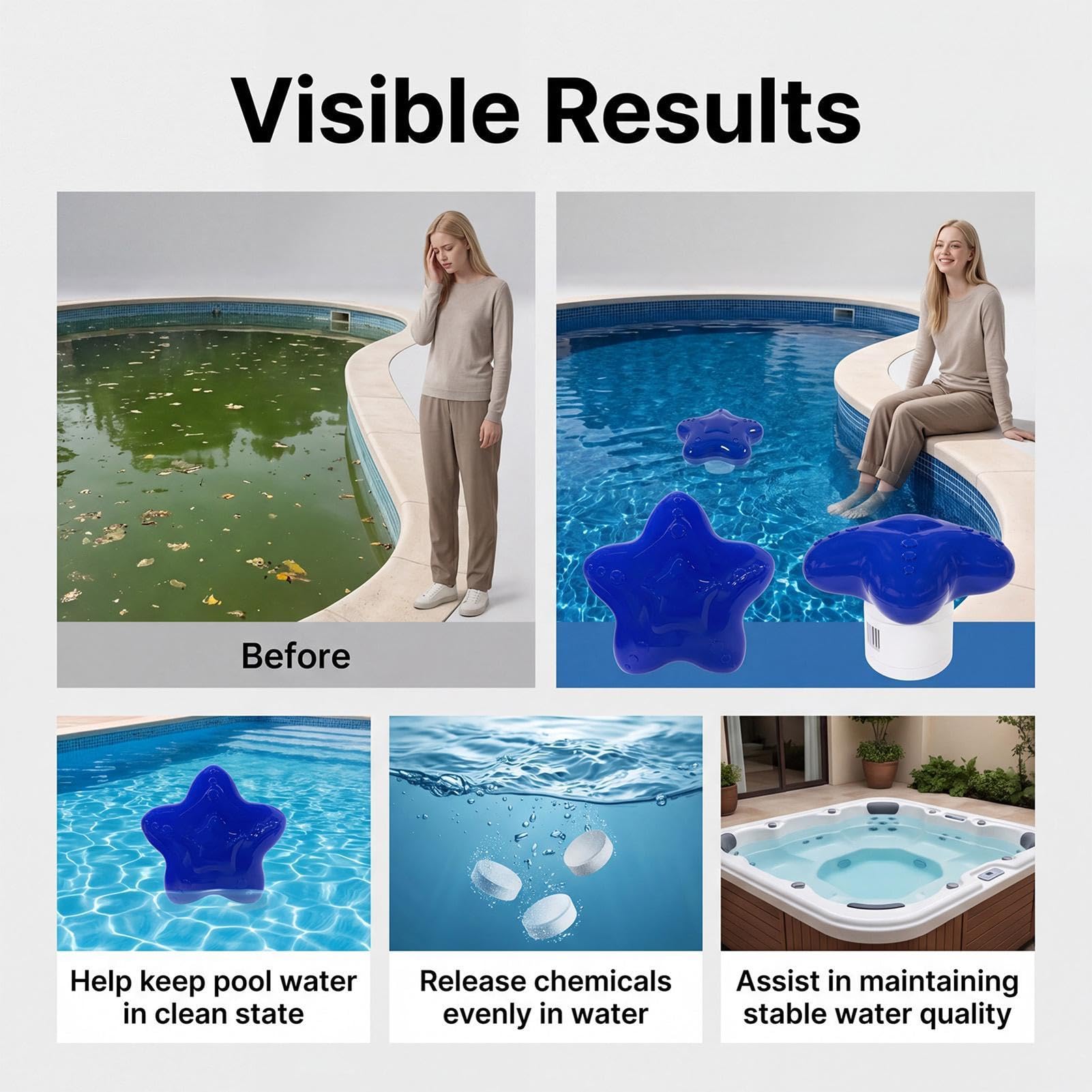 Erogatore Galleggiante per Cloro Galleggiante Automatico Per Spa E | Galleggiante per Piscina a Forma di Stella per Cortile Estivo, Laghetto, Esterno, Casa, Uso Commerciale