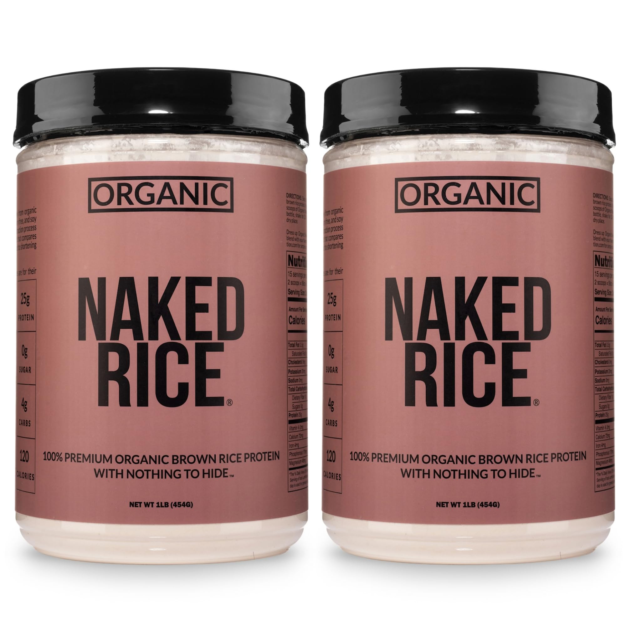 NAKED Rice 1Lb - Organic Brown Rice Protein Powder - Vegan Protein Powder, GMO Free, Gluten Free &amp; Soy Free. Plant-Based Protein, No Artificial Ingredients - 15 Servings (Pack of 2)