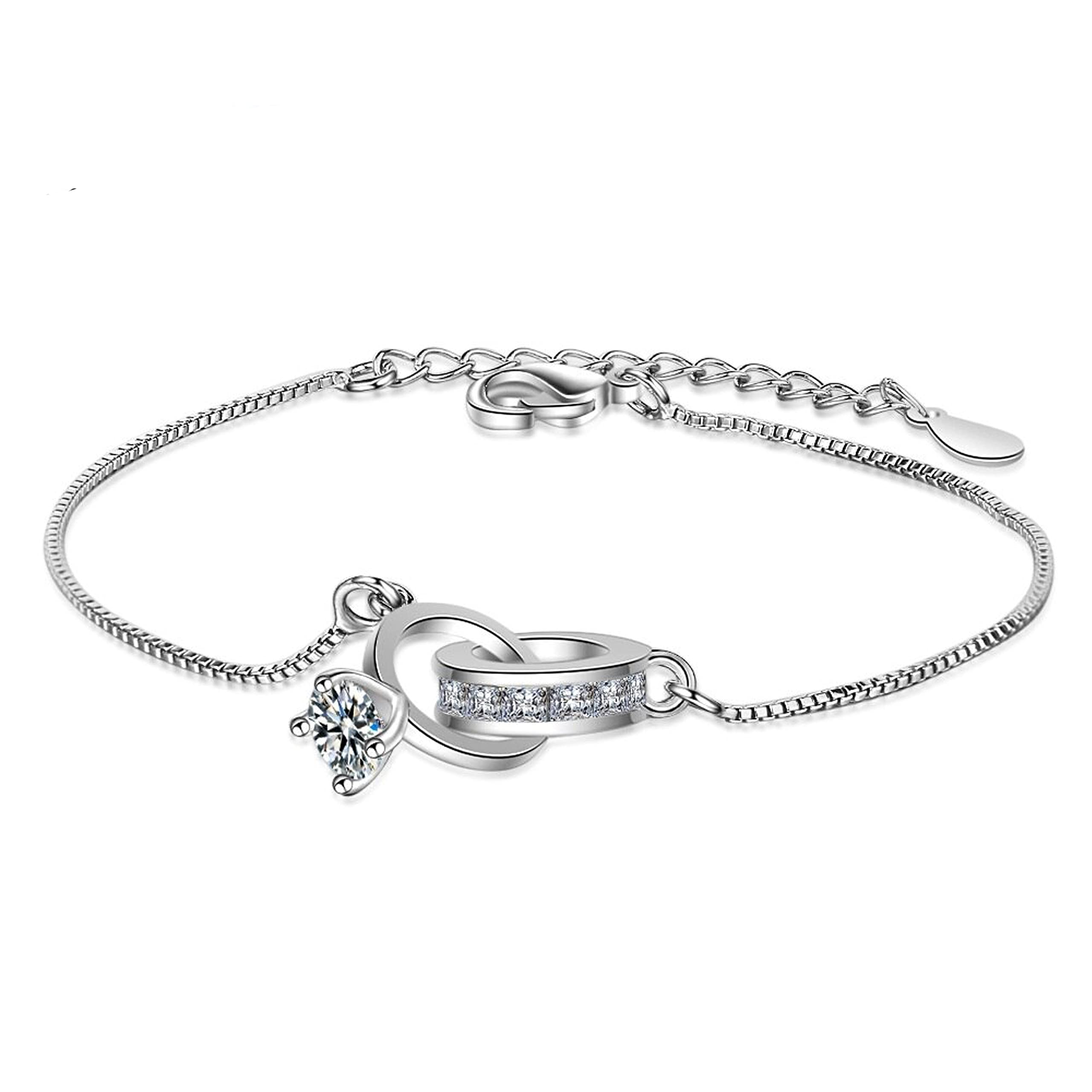 Fashion Frill Silver Bracelet For Women Silver Plated Crystal Ring Chain Bracelet For Women Girls Love Gift for Sister Gifts (B0C6278P3T) Amazon Price History, Amazon Price Tracker