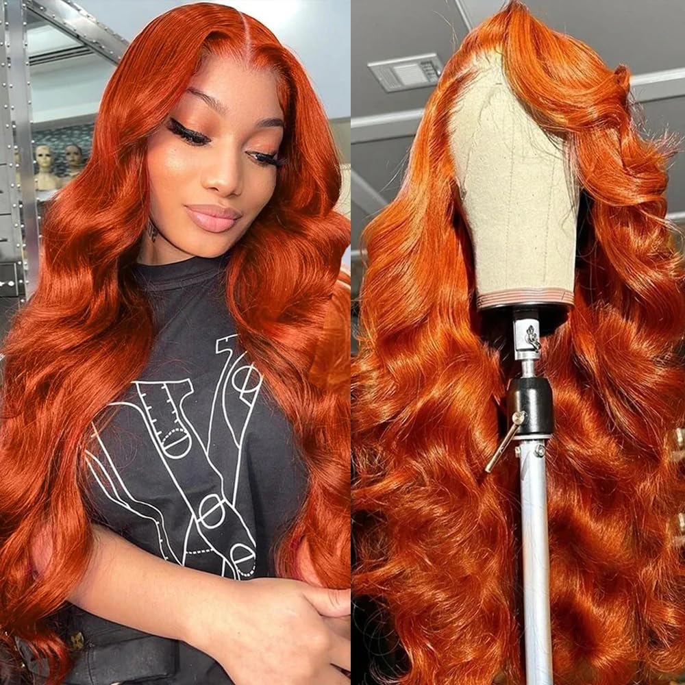 26 Inch 13x6 Ginger Lace Front Wigs Human Hair Body Wave Lace Frontal Wig 13x6 HD Lace Front Wigs Pre Plucked Human Hair Wigs For Black Women Ginger