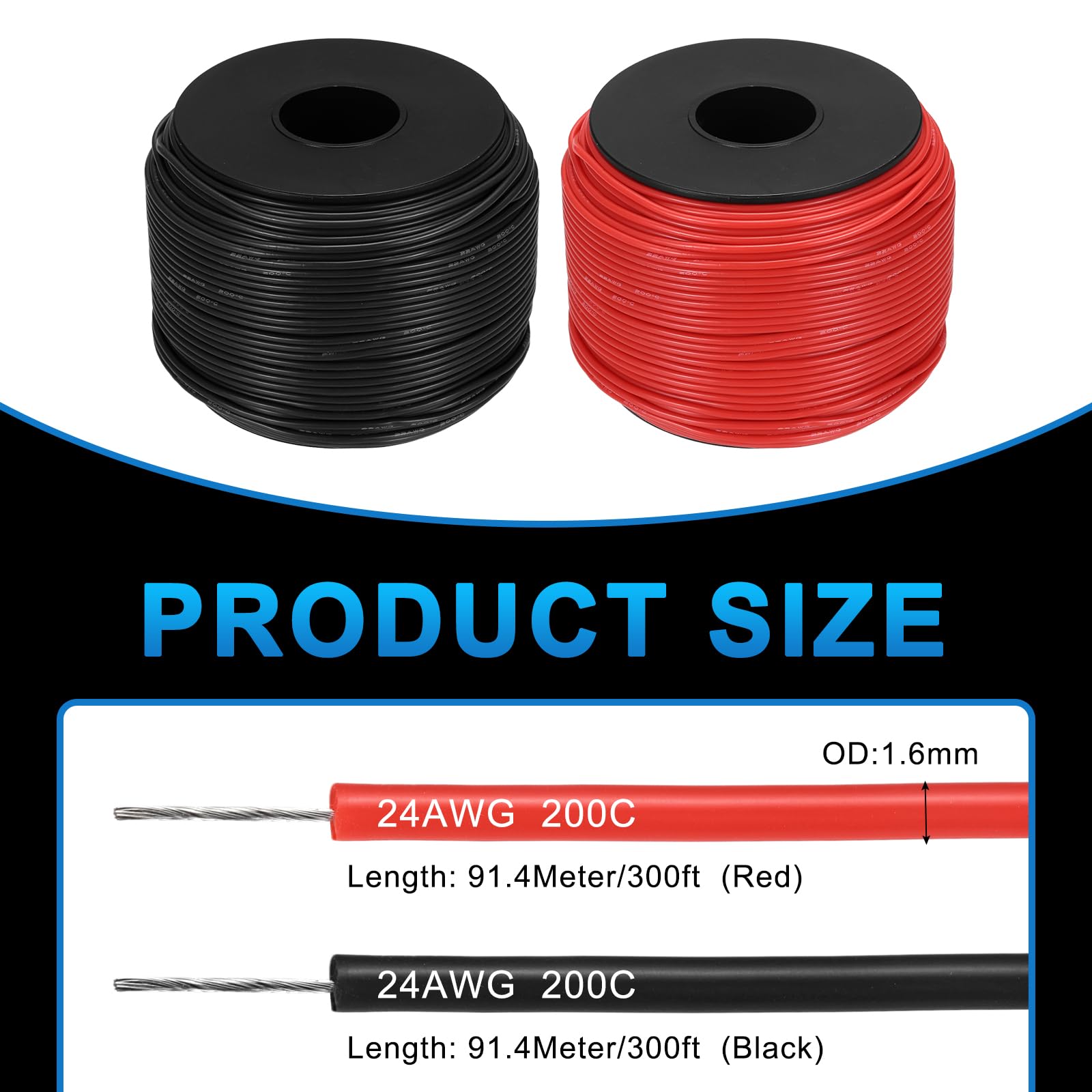 QUARKZMAN 2 Piezas Carrete de Cable Eléctrico 600V 200C Rojo y Negro