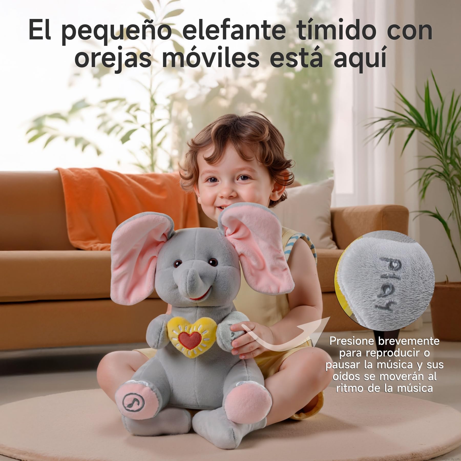 Elefante Juguete Interactivo, Peek a Boo, Cantante, Peluche Elefante Electrónico con Música, Regalo para Bebés, Niños, Niñas