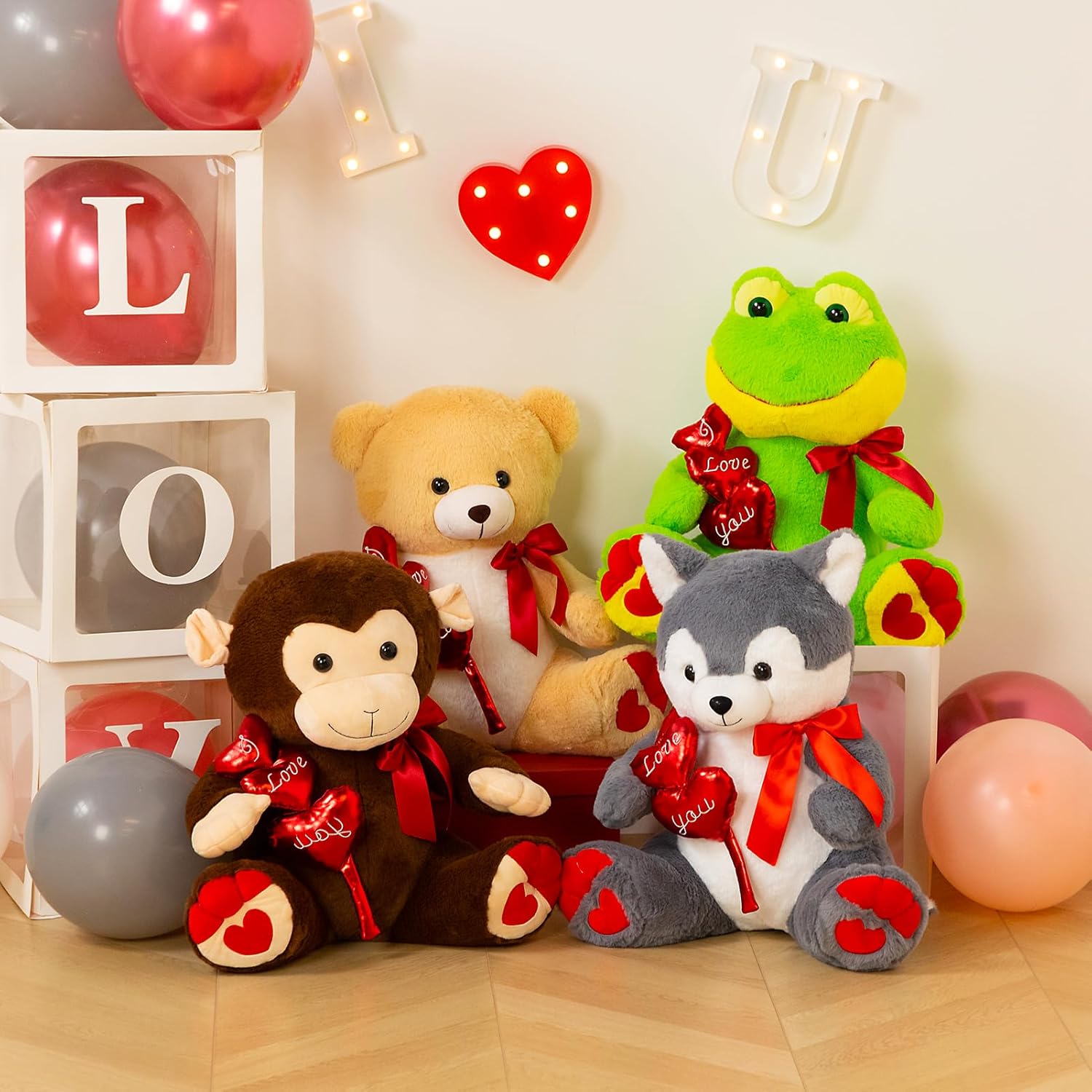 HollyHOME I Love You Frog Stuffed Animal Plush Frog with Red Hearts and Bow Sweet Plush Toy Gift 20 inches - view 3