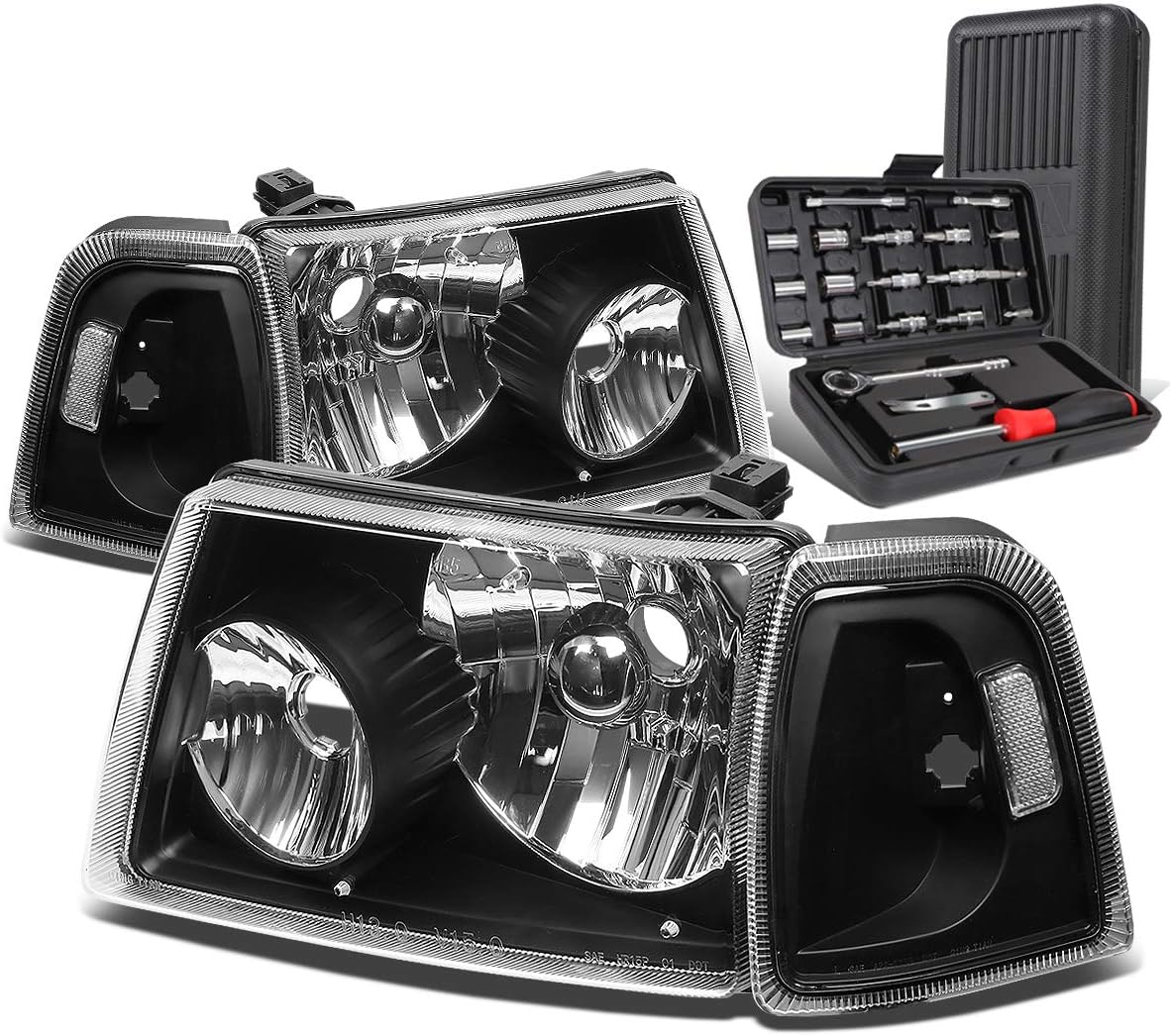 Auto Dynasty OE Style Black Housing Clear Corner Headlight Lamps+Tool Kit Compatible with Ford Ranger 01-11