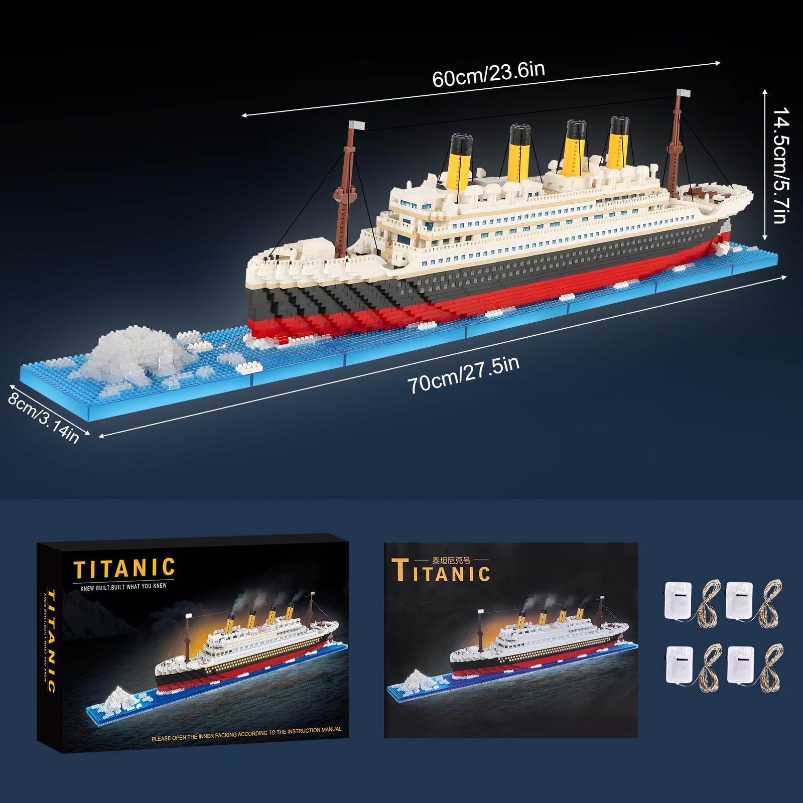 Herenear 4100+ Set di Blocchi di Costruzione modello di Titanic, Cruise Ship Titanic Boat Model Building Kit con LED, Modellismo Da Costruire Adulti e Bambini