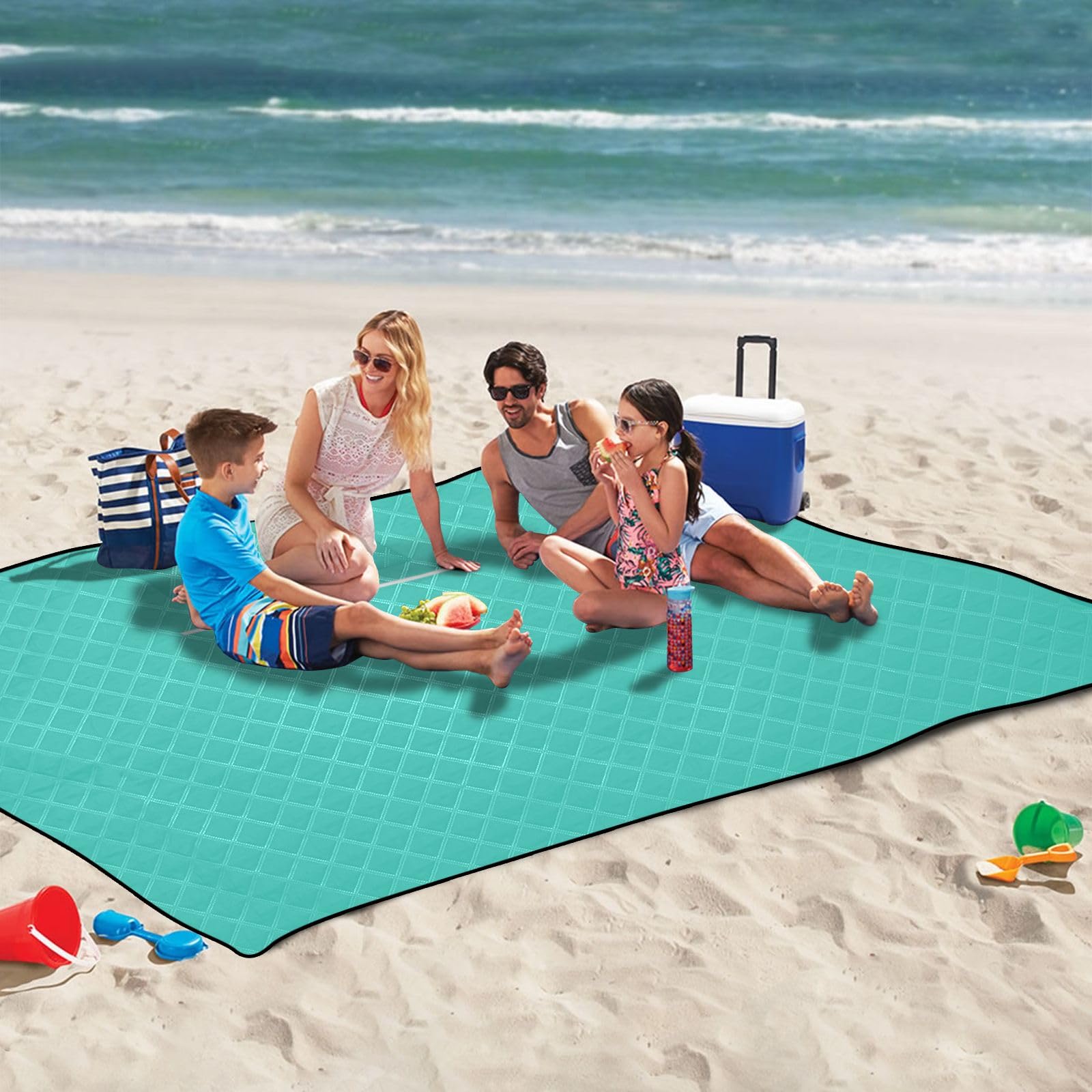 ODAWA Grand tapis de plage pliable turquoise pour camping ou voyage, 203,2 x 299,7 cm