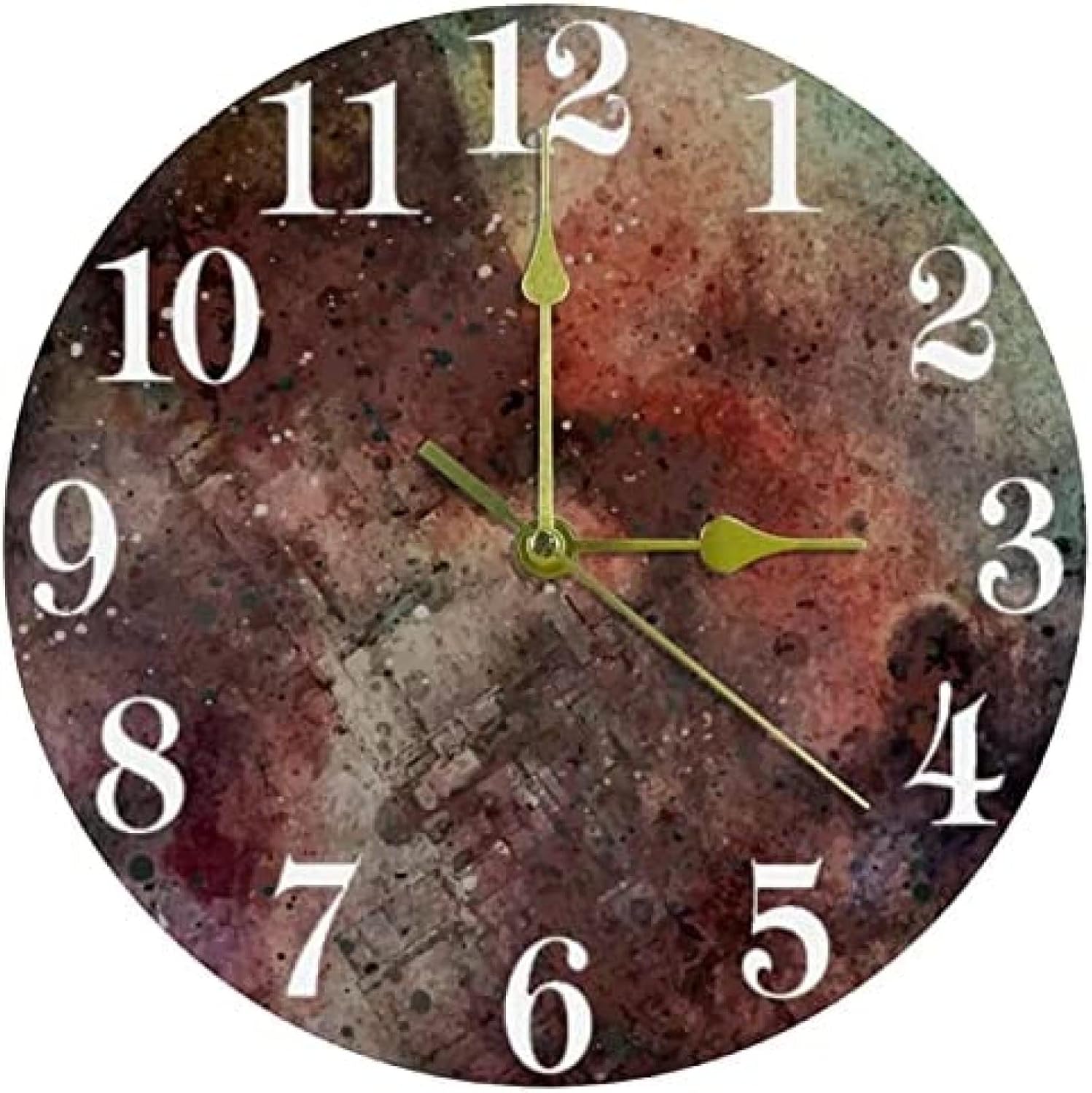 Amazon.co.jp ウォールクロックグランジ水彩ウォールクロック、12インチサイレント非カチカチクォーツバッテリー駆動丸型ウォール