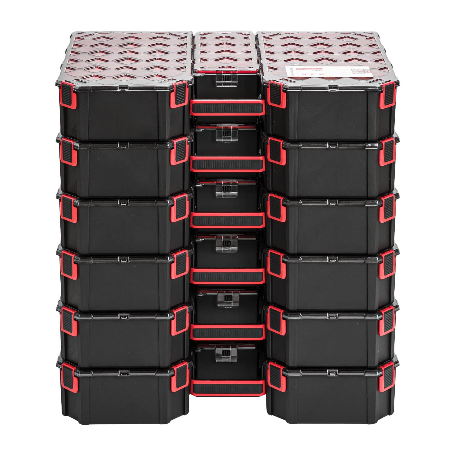 6 x modułowa skrzynka asortymentowa XXL – 390 x 577 x 105 mm – magazynek na małe części skrzynka do sortowania z przezroczystą pokrywką, walizka na narzędzia walizka asortymentowa
