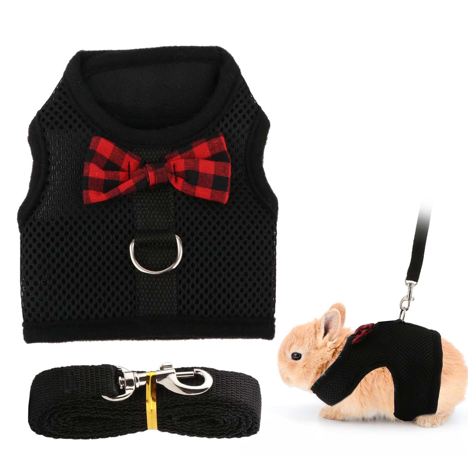 Bunny Kitten Harness No Pull Cat Leash Stylish Vest Harness for Small Animal Adjustable Soft Breathable Walking Harness Set (Black, M)