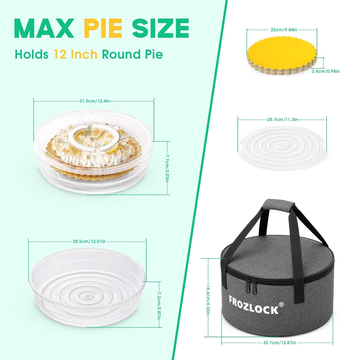 2 Pack 12 Inch Pie Storage Container with Lid & Handle, Pie Carrier for Pizza Cake,BPA-free reusable pie keeper with secure lid & carry handle