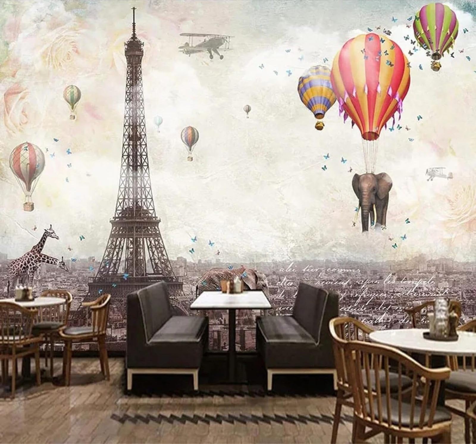 XLMING Vintage Hot Air Balloon Elephant Restaurant Café 3D Wallpaper Luxury Home Dining Decor Paste Sofa Living Room The Wall for Bedroom Mural-400cm×280cm